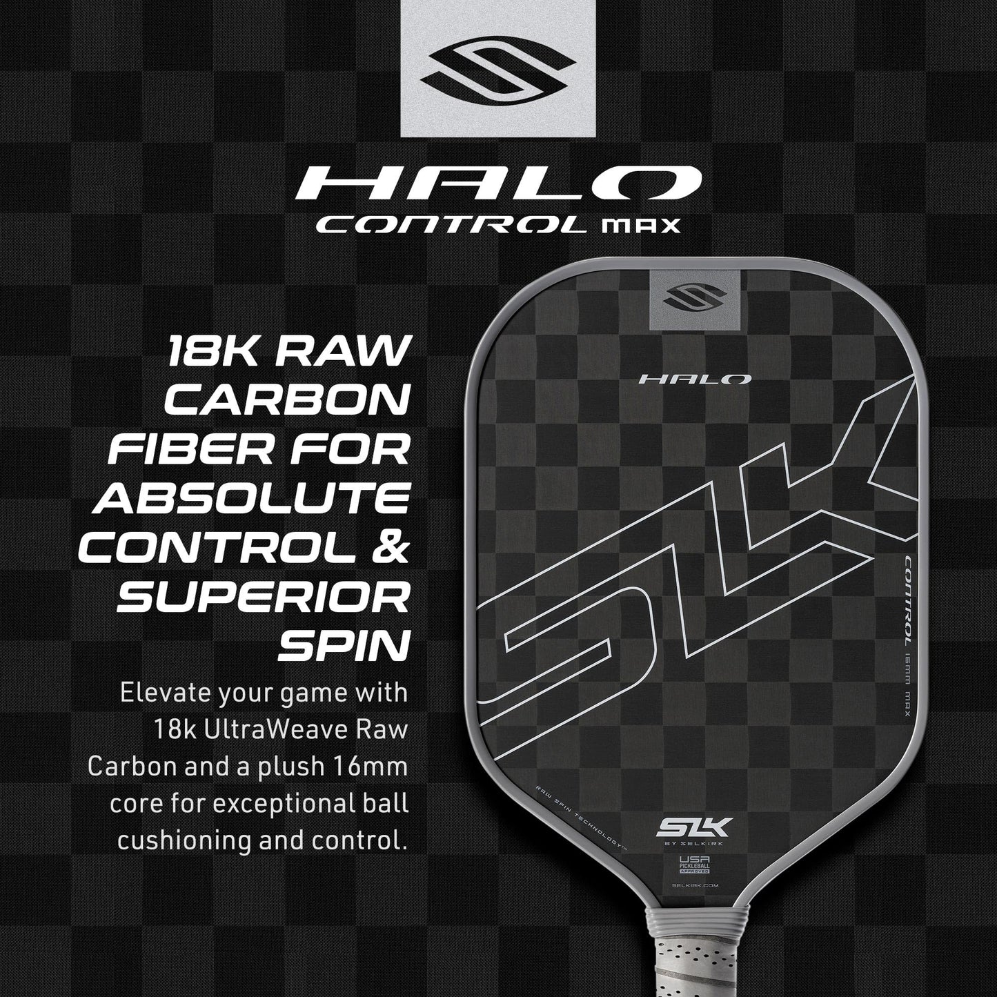 Selkirk Sport SLK Halo Raw Carbon Fiber Pickleball Paddle | Designed in The USA | Choose from The T700 Raw Carbon Fiber Power, The 18k Ultraweave Control, or The Kevlar Linkweave Thermoformed Pro