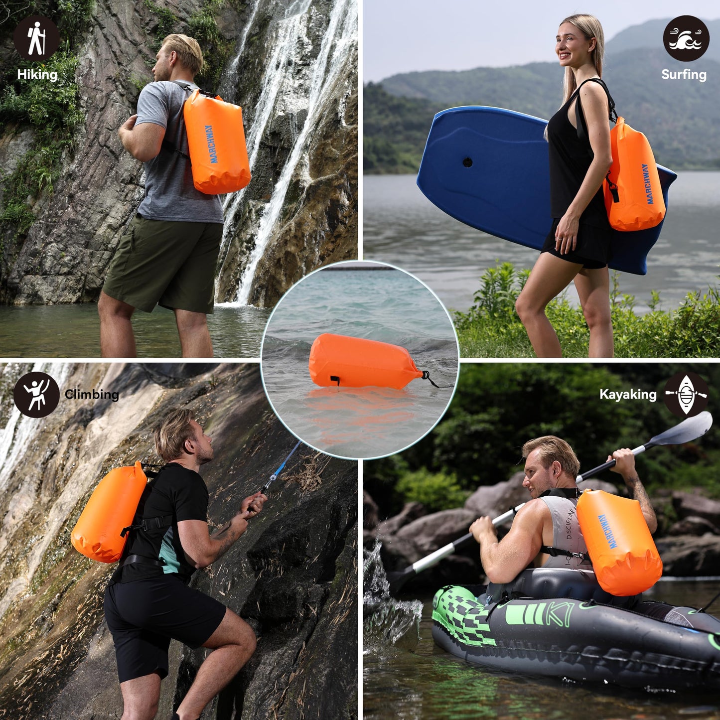 MARCHWAY Floating Waterproof Dry Bag Backpack 5L/10L/20L/30L/40L, Roll Top Sack Keeps Gear Dry for Kayaking, Rafting, Boating, Swimming, Camping, Hiking, Beach, Fishing