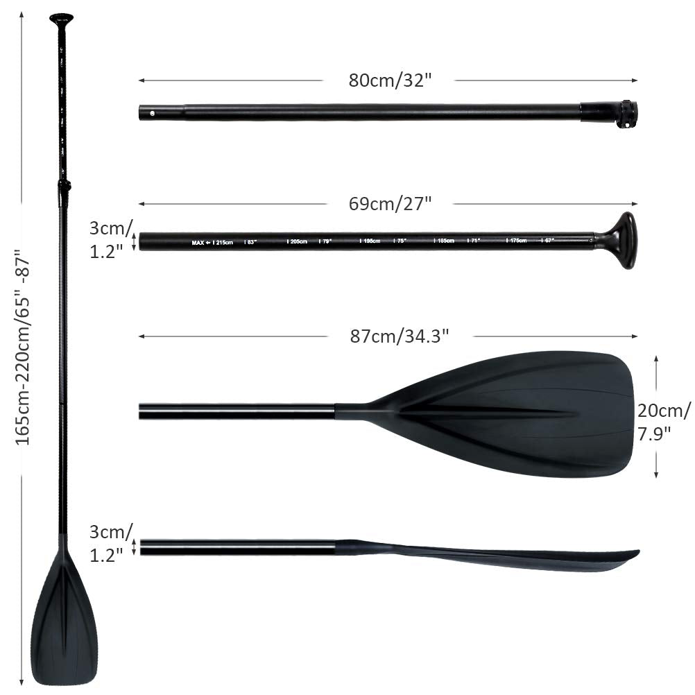 SUP Paddle - 3 Pieces Adjustable Aluminium SUP Paddle Alloy Shaft Paddle Board Paddles with Glass Fiber Blade for Surfing, Floating,Water Sport
