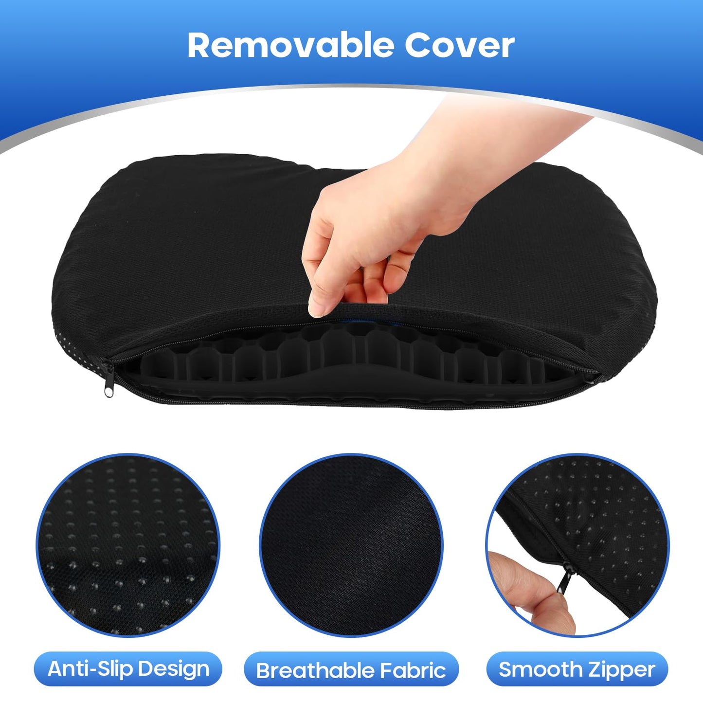 Anti Slip Kayak Gel Seat Cushion with Cover, Waterproof Seat Cushion Kayak Seat Pad for Sit in Inflatable Kayak, Canoe & Boat Fishing, Rowing, Lifetime Kayak Accessories,Office(Black)