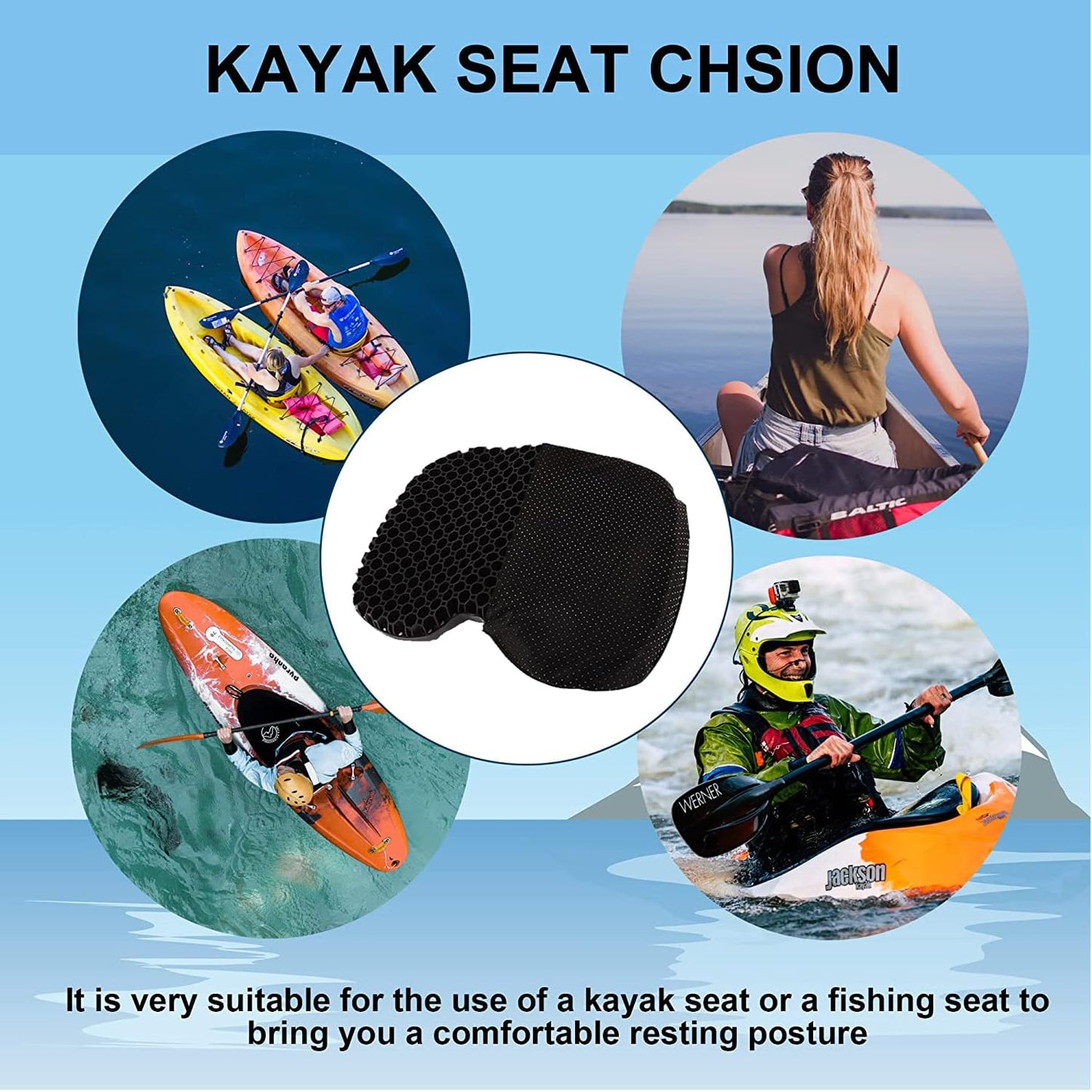 Anti Slip Kayak Seat Cushion for Kayaking,Canoeing,Drifting,Rafting,Fishing and More(15" L 12.2" W 1.02" H)