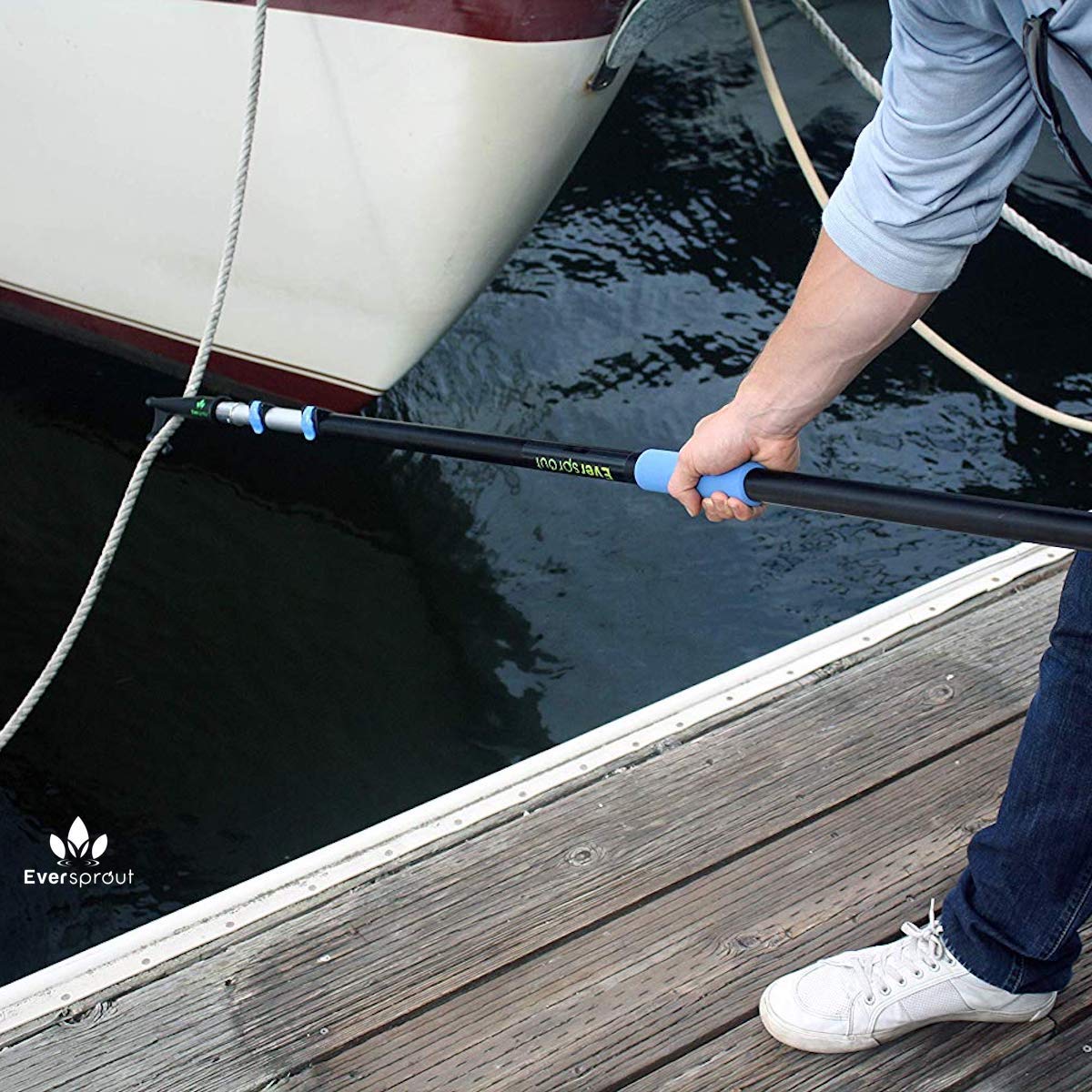 EVERSPROUT Telescoping Boat Hook | Floats, Scratch-Resistant, Sturdy Design | Durable & Lightweight, 3-Stage Anodized Aluminum Pole | Threaded End for Boating Accessories
