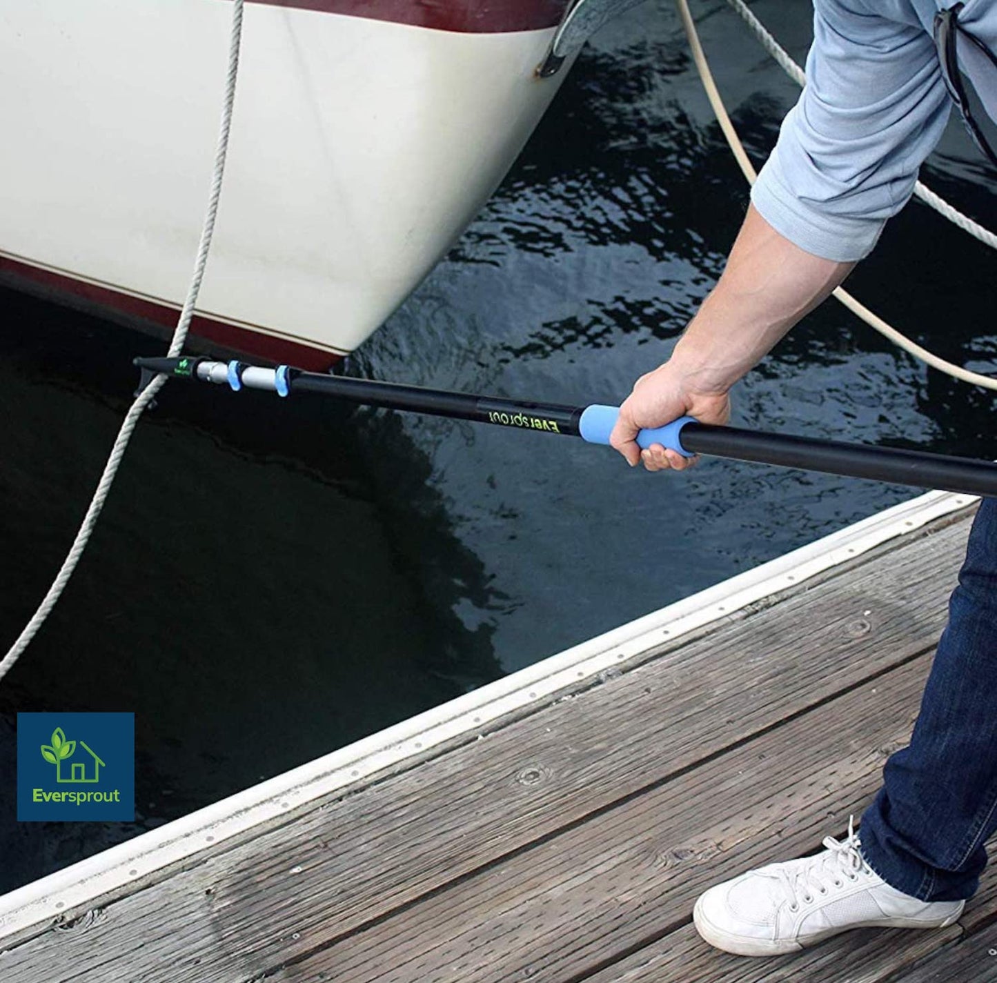 EVERSPROUT Telescoping Boat Hook | Floats, Scratch-Resistant, Sturdy Design | Durable & Lightweight, 3-Stage Anodized Aluminum Pole | Threaded End for Boating Accessories