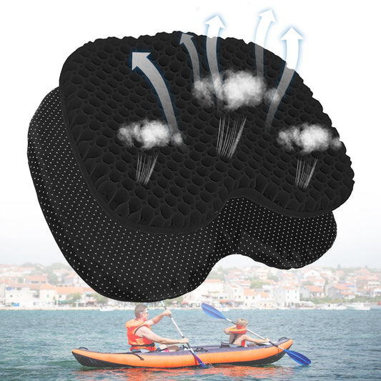 Anti Slip Kayak Gel Seat Cushion with Cover, Waterproof Seat Cushion Kayak Seat Pad for Sit in Inflatable Kayak, Canoe & Boat Fishing, Rowing, Lifetime Kayak Accessories,Office(Black)
