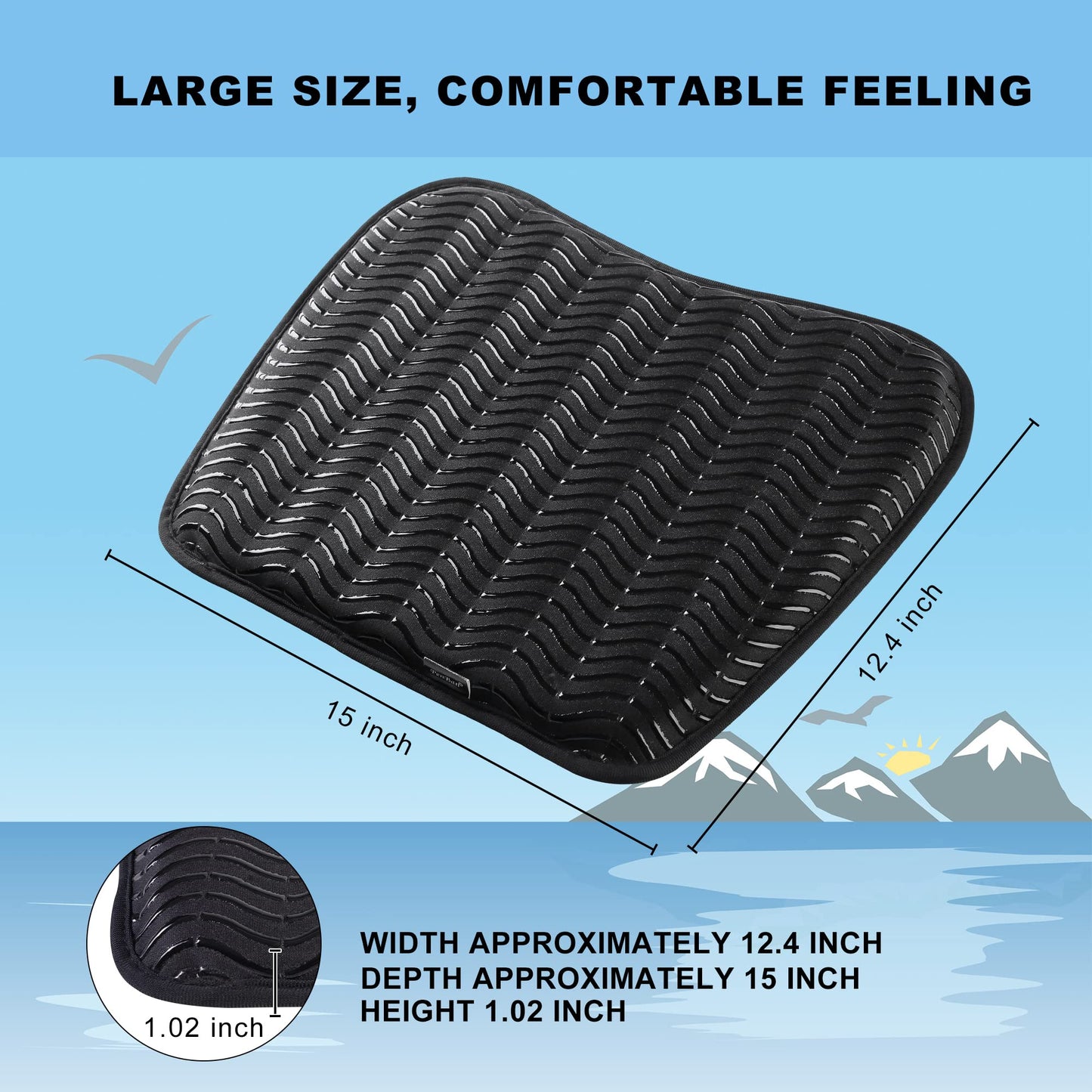Anti Slip Kayak Seat Cushion for Kayaking,Canoeing,Drifting,Rafting,Fishing and More(15" L 12.2" W 1.02" H)