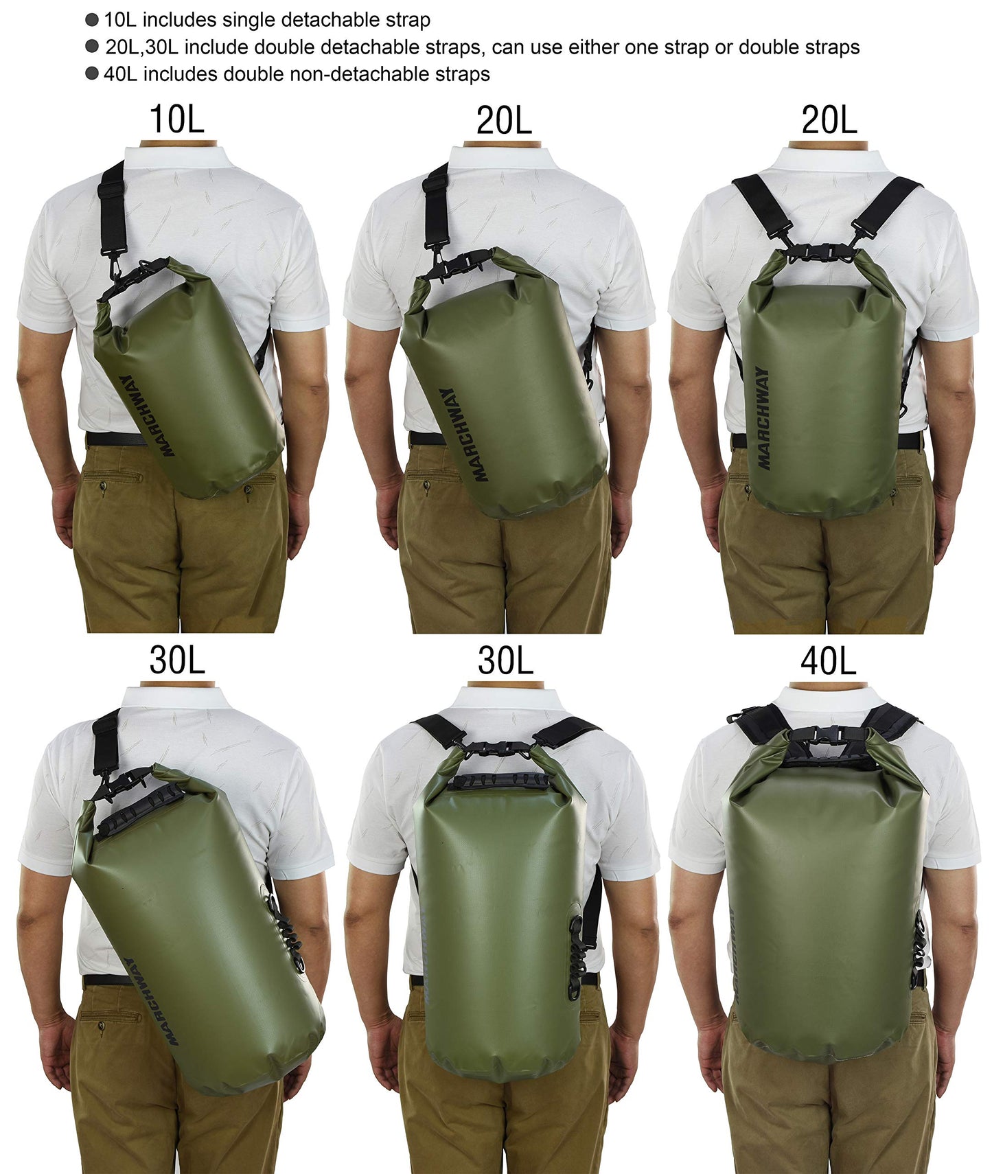 MARCHWAY Floating Waterproof Dry Bag Backpack 5L/10L/20L/30L/40L, Roll Top Sack Keeps Gear Dry for Kayaking, Rafting, Boating, Swimming, Camping, Hiking, Beach, Fishing