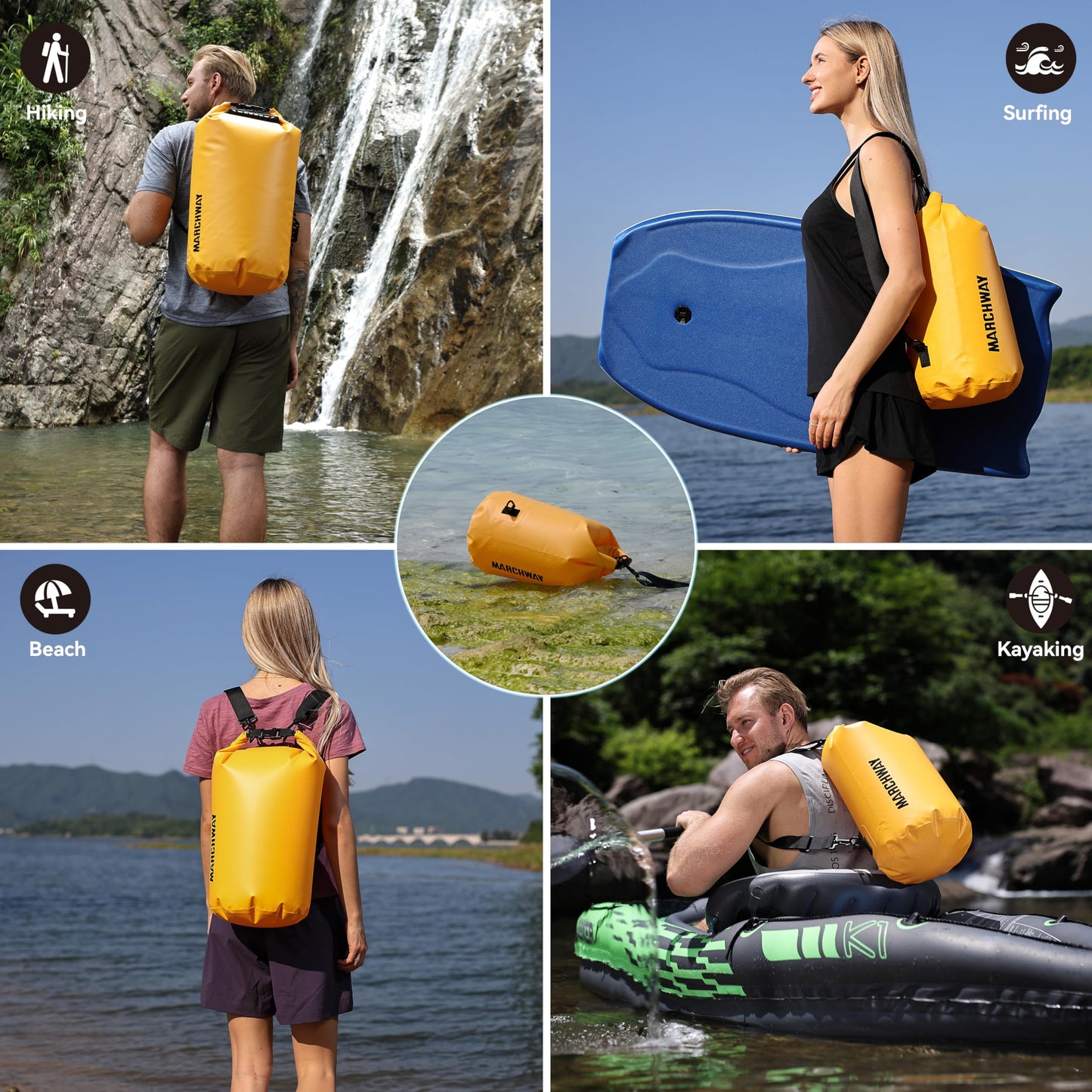 MARCHWAY Floating Waterproof Dry Bag Backpack 5L/10L/20L/30L/40L, Roll Top Sack Keeps Gear Dry for Kayaking, Rafting, Boating, Swimming, Camping, Hiking, Beach, Fishing